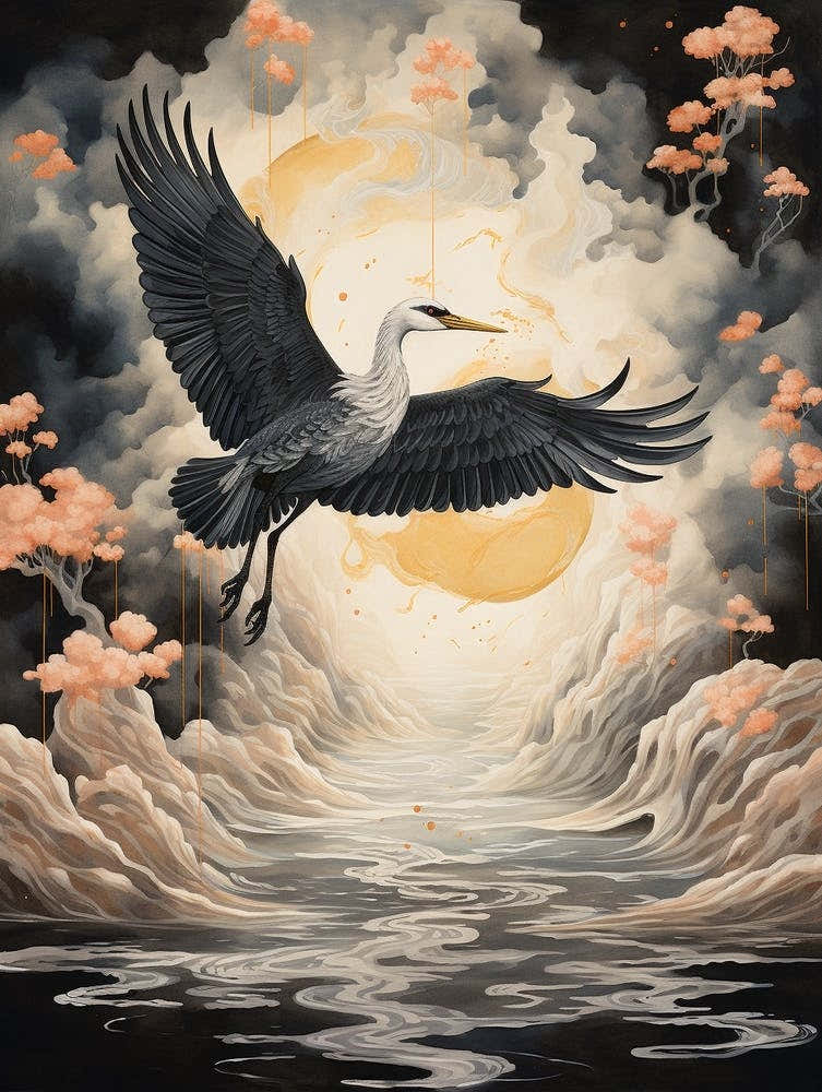 Crane 3 Gold Detail Painting