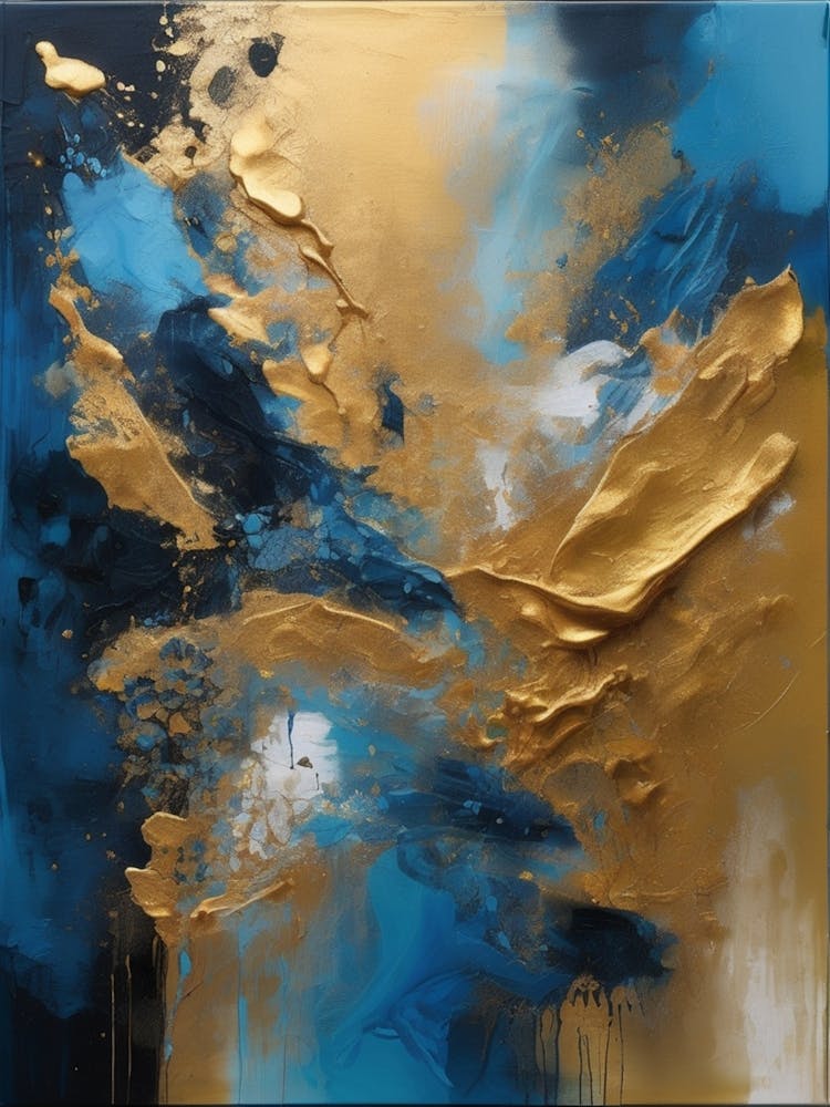 Gold And Blue Abstract Painting 2