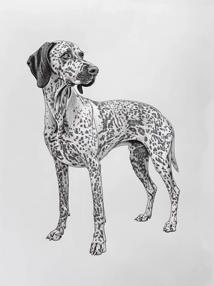 Pointer Dog Black & White Line Sketch 3