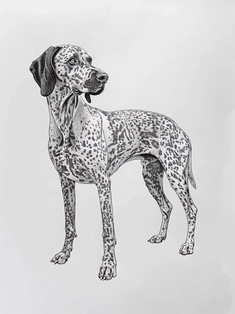Pointer Dog Black & White Line Sketch 3