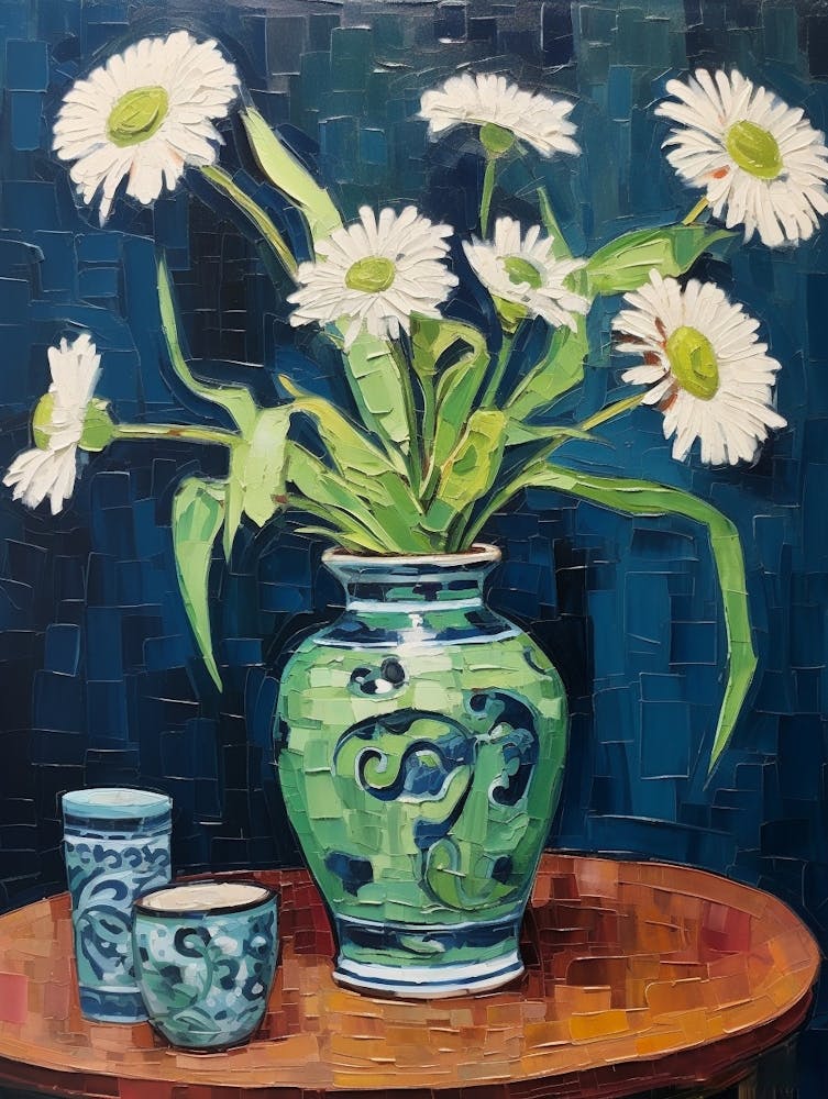 Flowers In A Vase Still Life Painting Oxeye Daisy 4