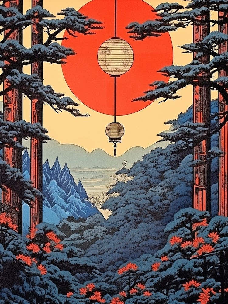 Mount Takao Japan Vintage Travel Art 3