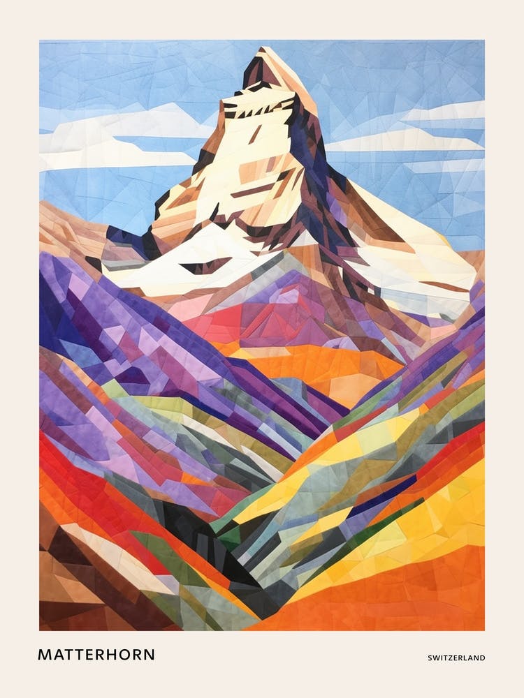Matterhorn Italy And Switzerland 2 Colourful Mountain Illustration Poster