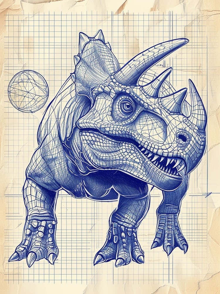 Styracosaurus Dinosaur Blue Print Sketch  3