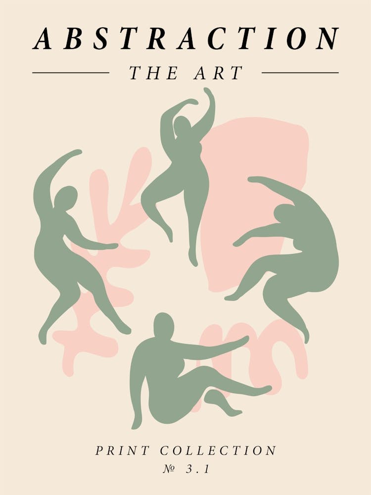 Dancing women, Neutral abstract retro print, Exhibition, Mid century modern