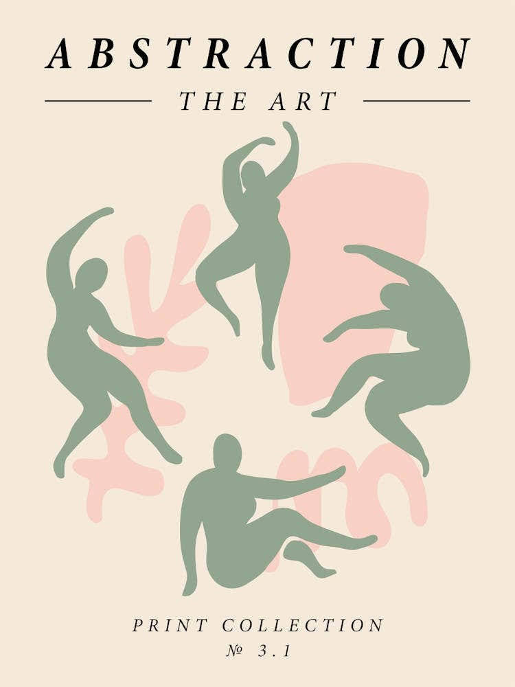 Dancing women, Neutral abstract retro print, Exhibition, Mid century modern