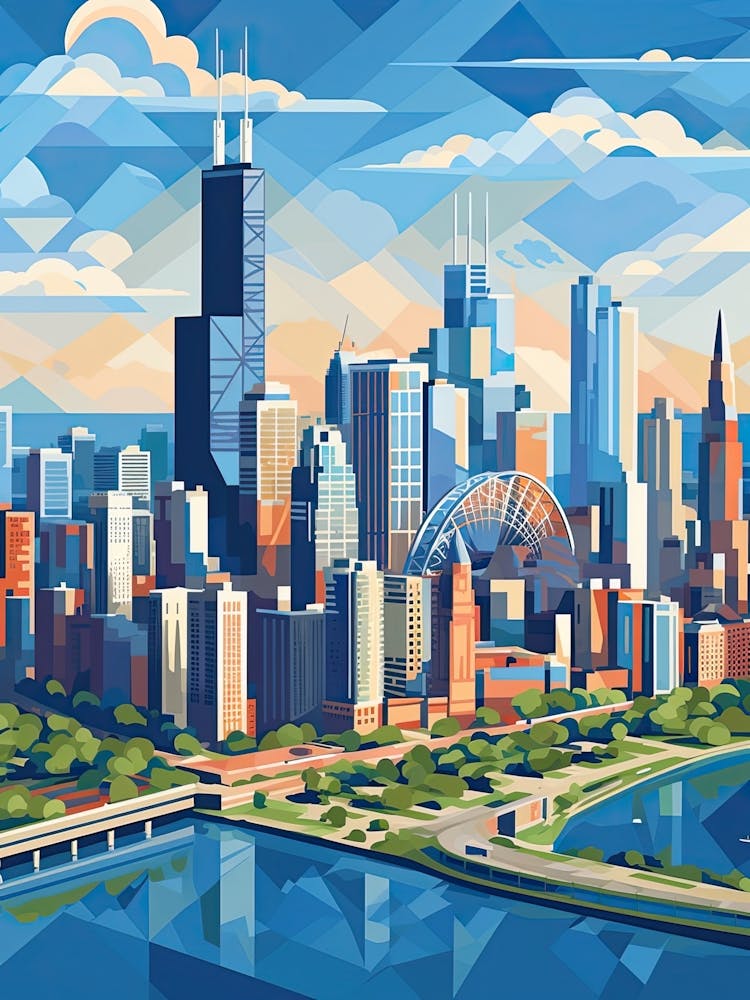 Chicago, Usa, Geometric Illustration 2