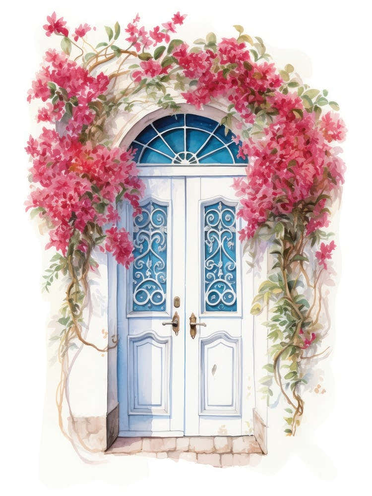 Beirut, Lebanon   Mediterranean Doors Watercolour Painting 1