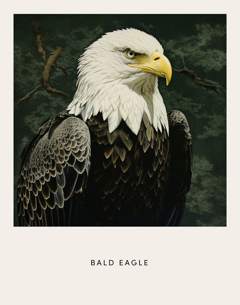 Ohara Koson Inspired Bird Painting Bald Eagle 4 Poster