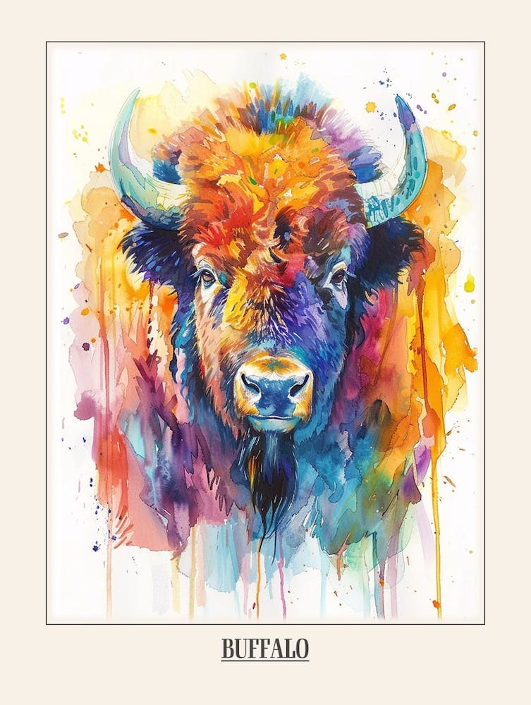 Buffalo Colourful Watercolour 3 Poster