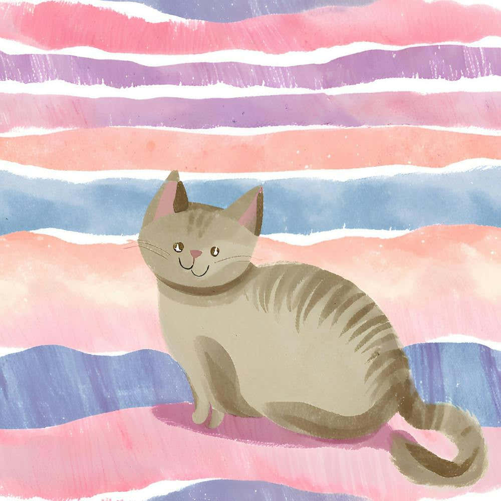 Cat On A Striped Background