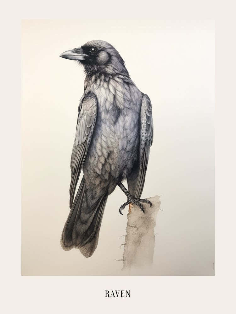 Vintage Bird Drawing Raven 2 Poster