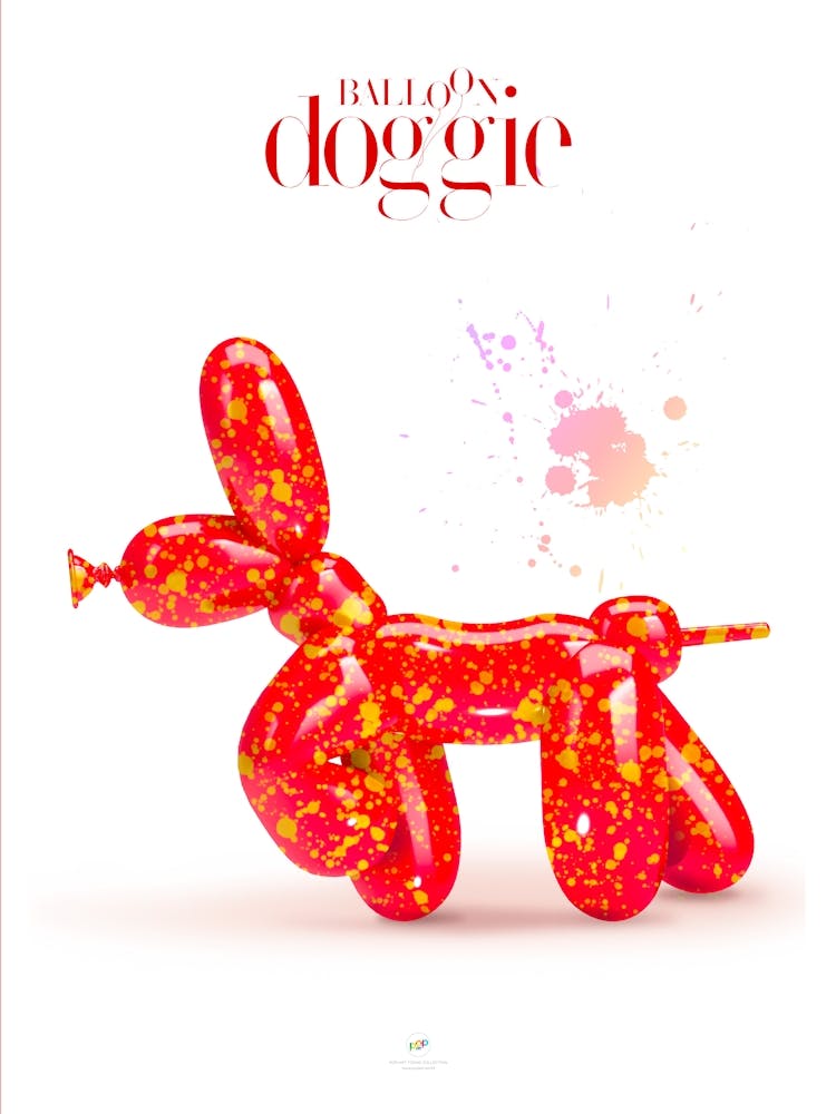 BALLOON DOGGIES SPLATTER R| Digital art | Pop Art World 2025 This character was invented by someone who played with making figures with balloons. Suddenly, in his skillful hands appeared this little dog, today baptized by Pop Art World as Balloon Doggie. This artwork was created using Adobe Illustrator and Photoshop. The best of Pop Art images, now in digital replicas! Prints with bright colors, sharp images, and high resolution.