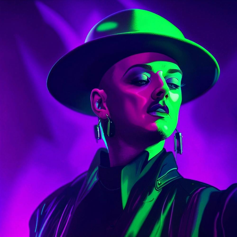 Boy George On Stage in Neon