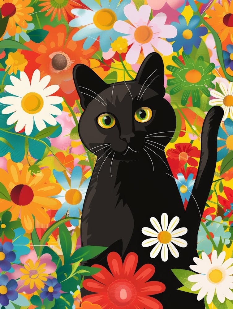 Black Cat In Flowers 8