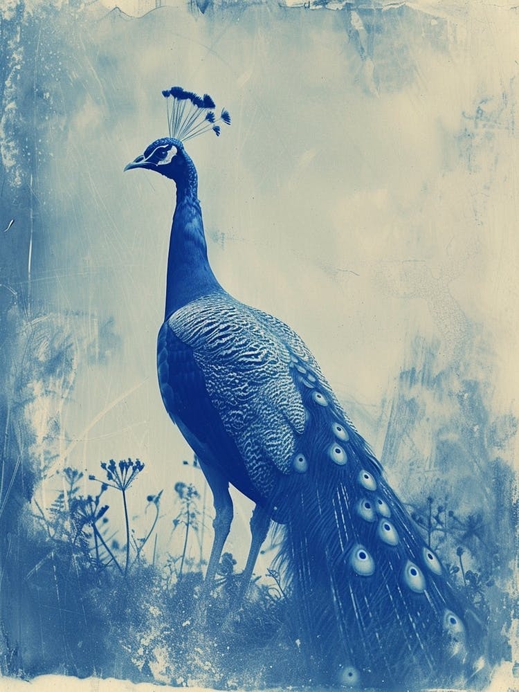 Peacock In The Wild Cyanotype Inspired 5