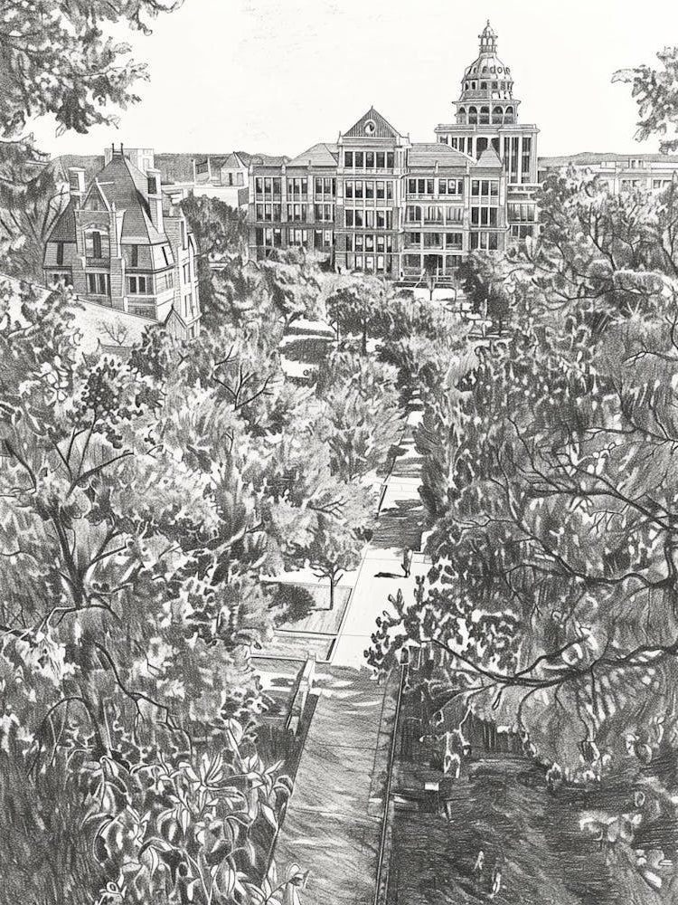 The University Of Texas At Austin Texas Black And White Drawing 1
