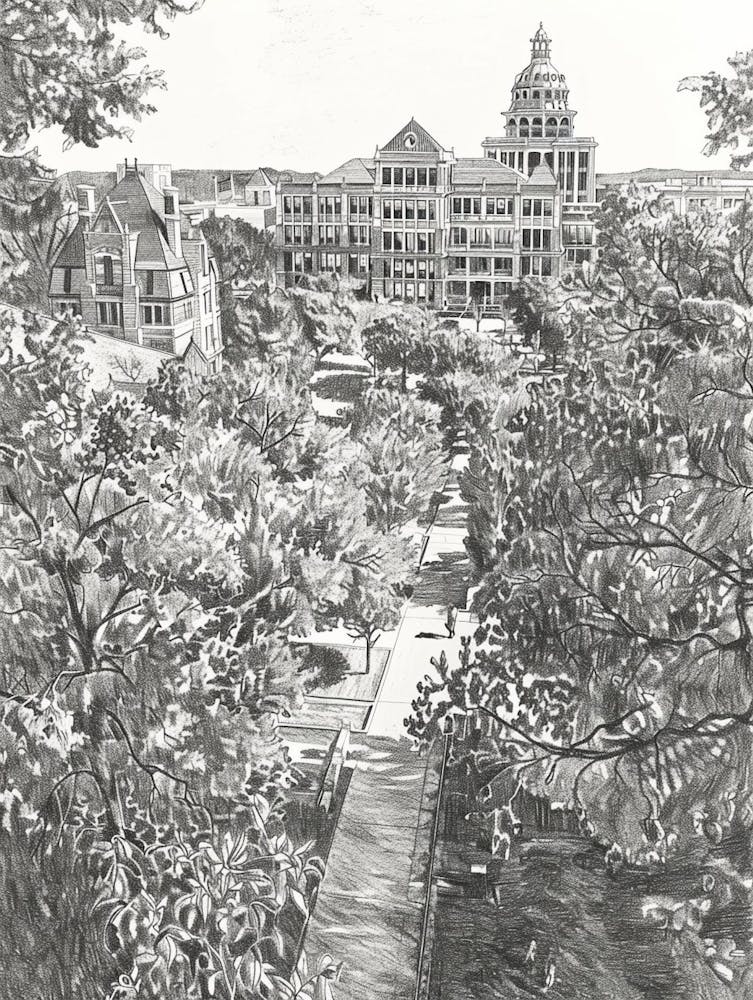 The University Of Texas At Austin Texas Black And White Drawing 1