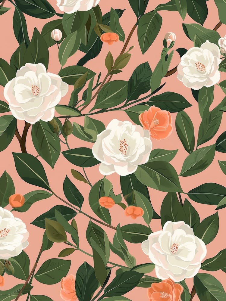 Seamless Pattern With White Flowers
