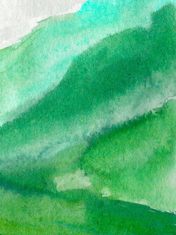 Watercolor Of Green Mountains
