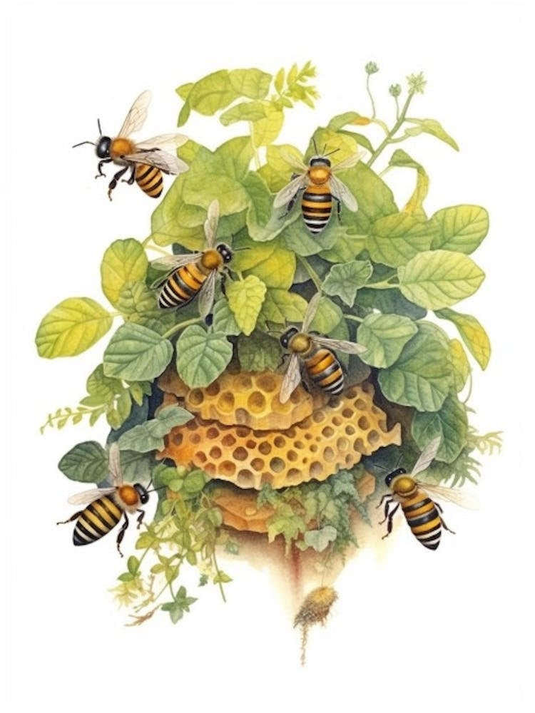 Bumble Bee Mimic Fly  Bee Beehive Watercolour Illustration 1