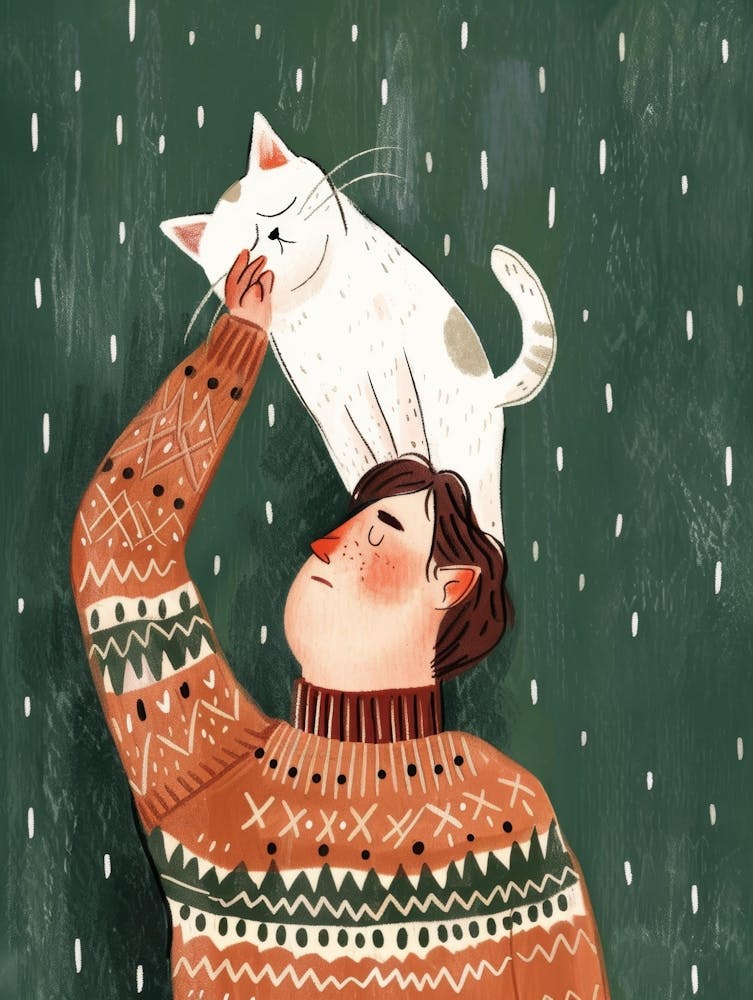 Illustration Of A Man With A Cat