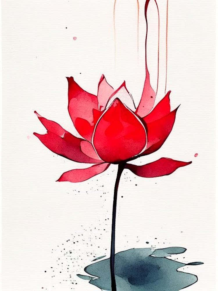 Red Lotus Minimal Watercolour 1