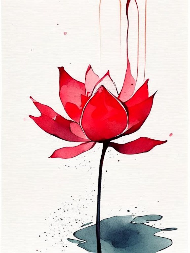 Red Lotus Minimal Watercolour 1