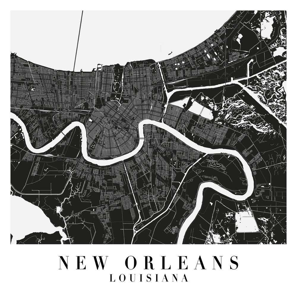 New Orleans Louisiana Minimal Black Mono Street Map  Square