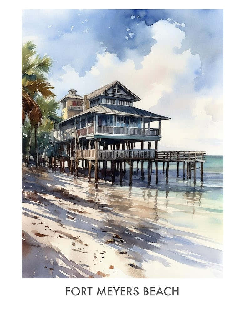 Fort Myers Beach Watercolor 3travel Poster