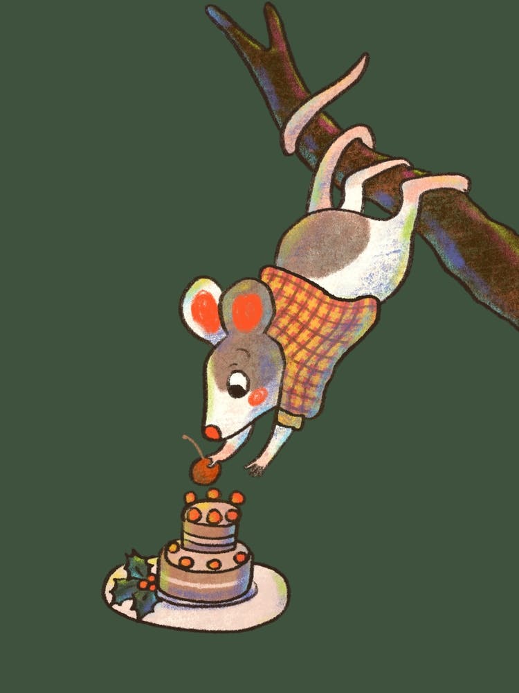 Cute Winter Christmas Mouse With Holly Cake