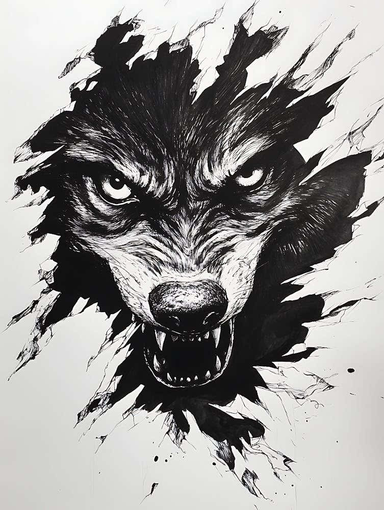 Angry Wolf Watching from Wall Hole 5