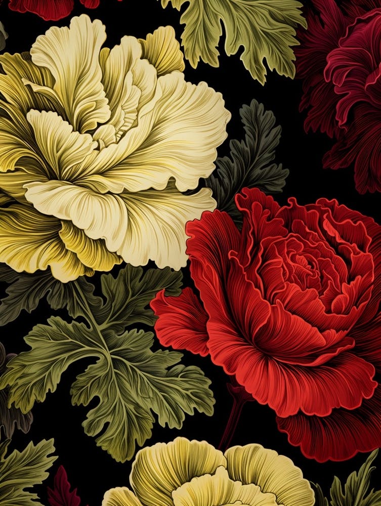 Ornamental Kale And Cabbage 3 William Morris Style Winter Florals