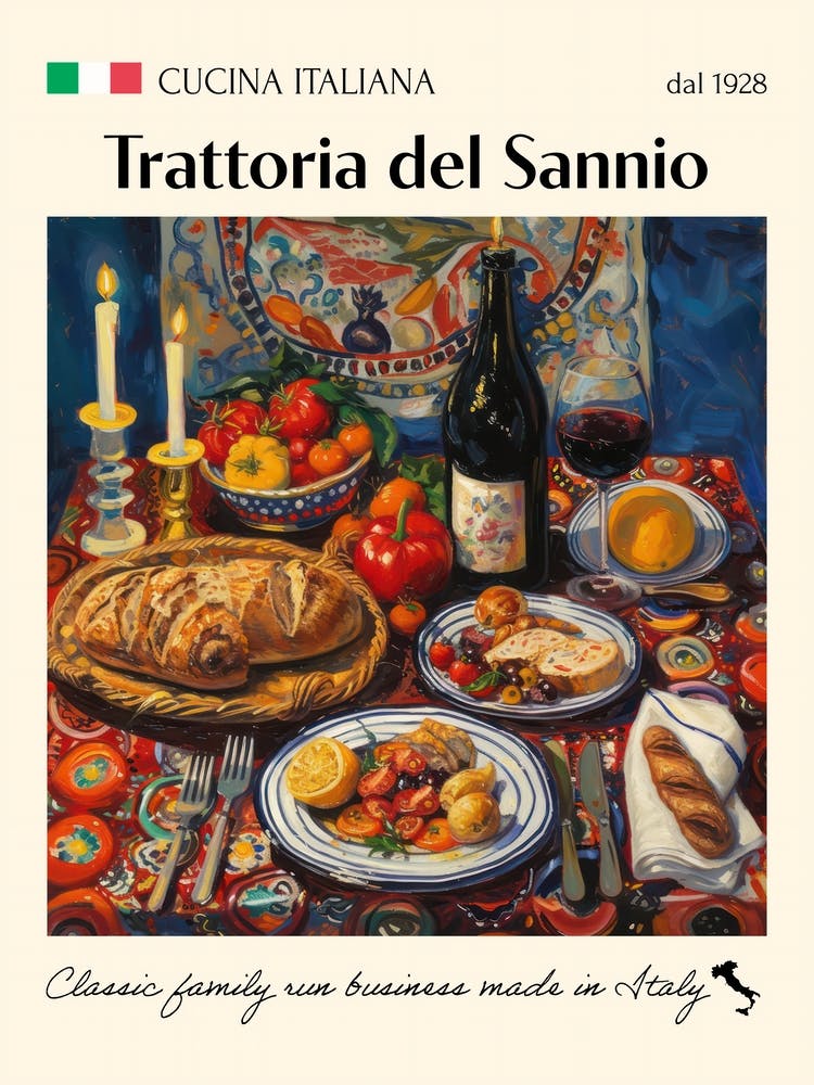 Trattoria Del Sannio Trattoria Italian Poster Food Kitchen
