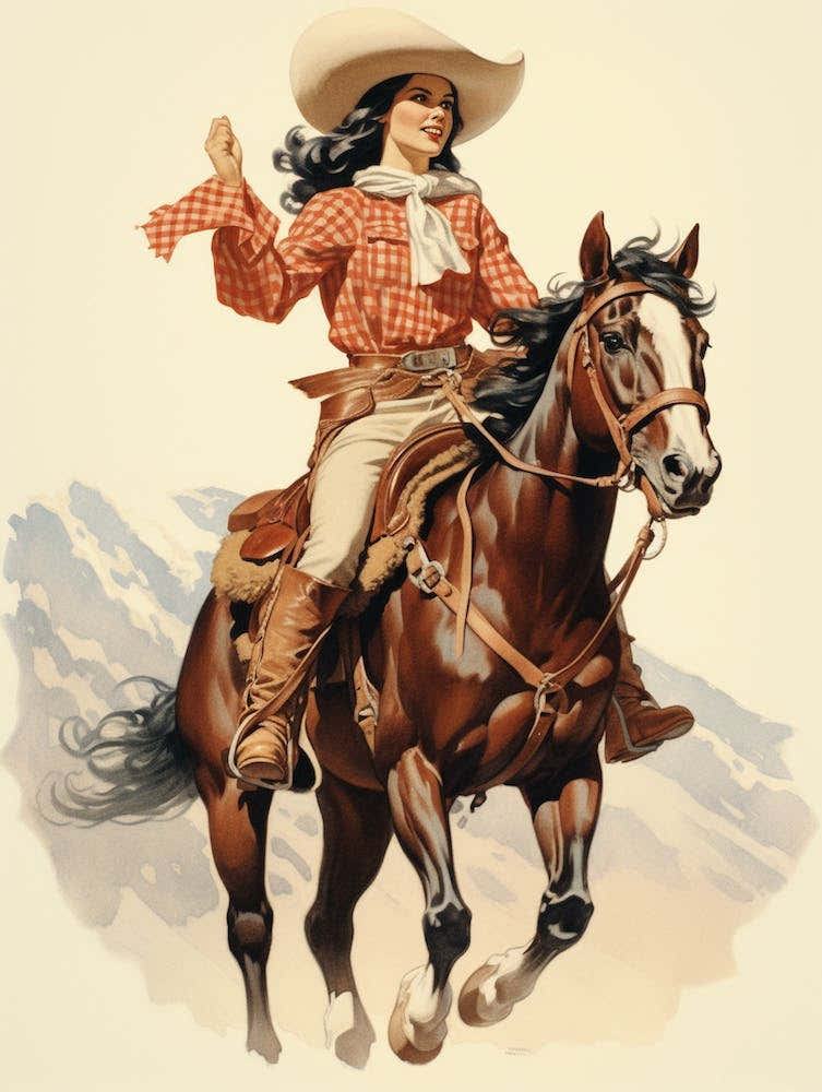 Cowgirl On Horse Vintage Poster 3
