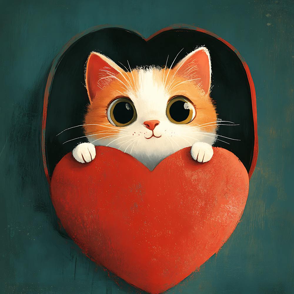 Cute Cat Peeking from Heart Gift Box 8