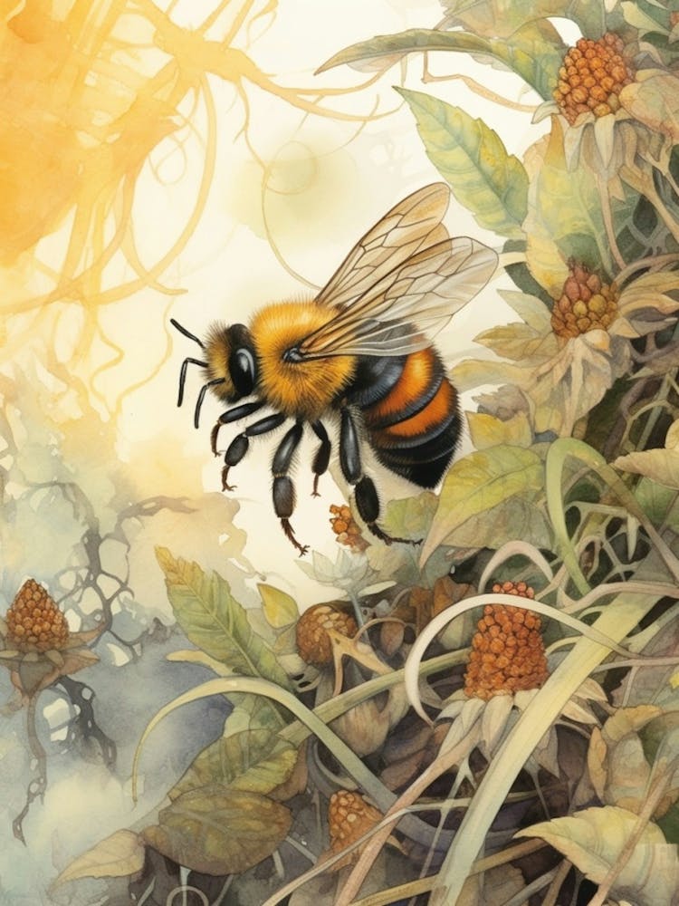 Rusty Patched Bumble Bee Beehive Watercolour Illustration 3