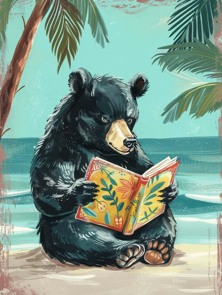 American Black Bear Reading Storybook Illustration 1