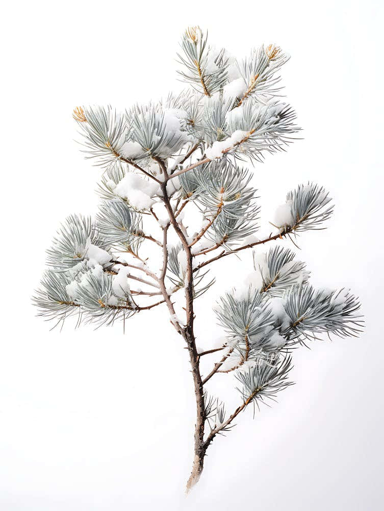 Snowy Pine Branch Isolated On White
