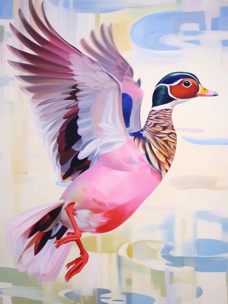 Pink Ethereal Bird Painting Wood Duck 1