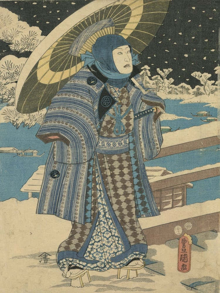 Part Of A Triptych Man With A Parasol, Utagawa Kunisada