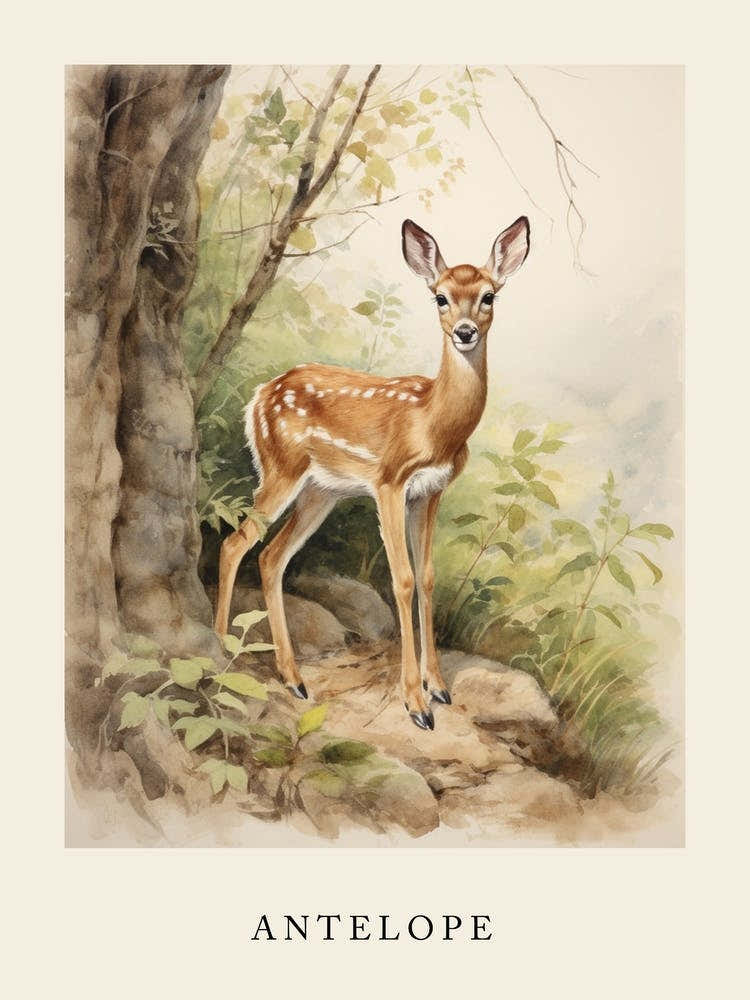 Beatrix Potter Inspired  Animal Watercolour Antelope 3