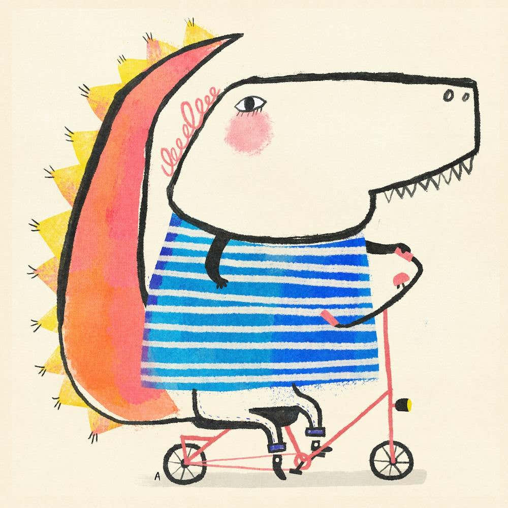 Dinosaur With Striped Shirt On A Bicycle Square