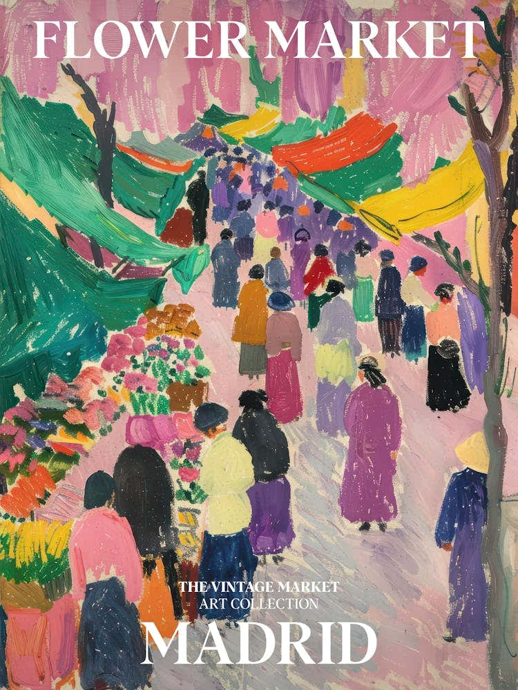 Vintage Flower Market Painting Madrid 1