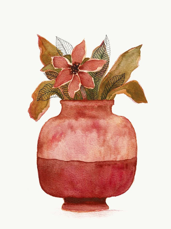 Watercolor Plant In A Pot