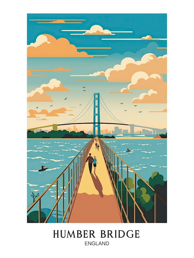 Humber Bridge England Colourful 3 Travel Poster