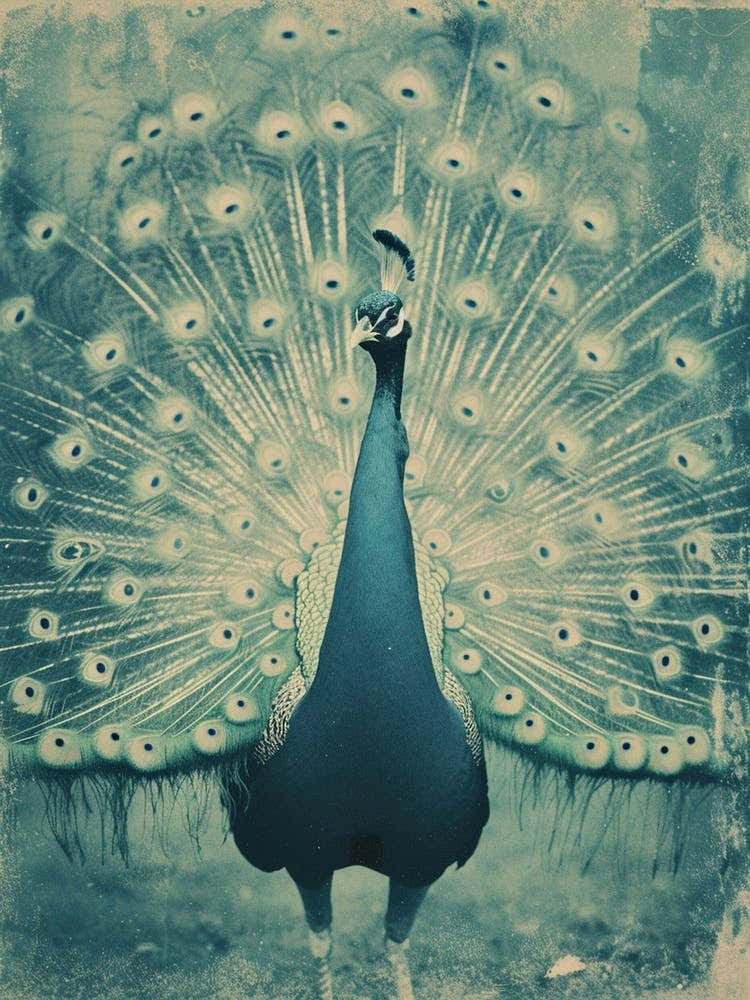 Vintage Turquoise Peacock On The Path 3