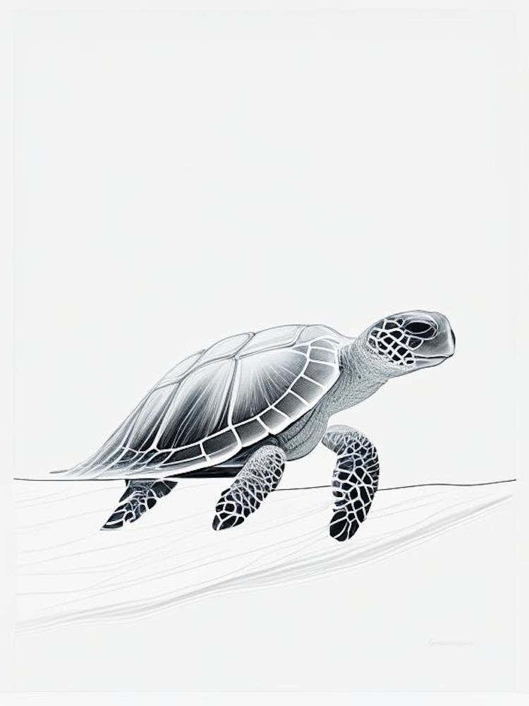 Sea Turtle In Deep Ocean, Sea Turtle Minimal Line Drawing 1
