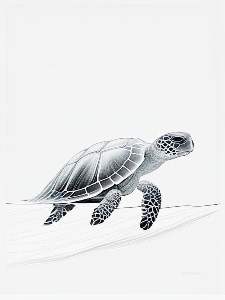 Sea Turtle In Deep Ocean, Sea Turtle Minimal Line Drawing 1