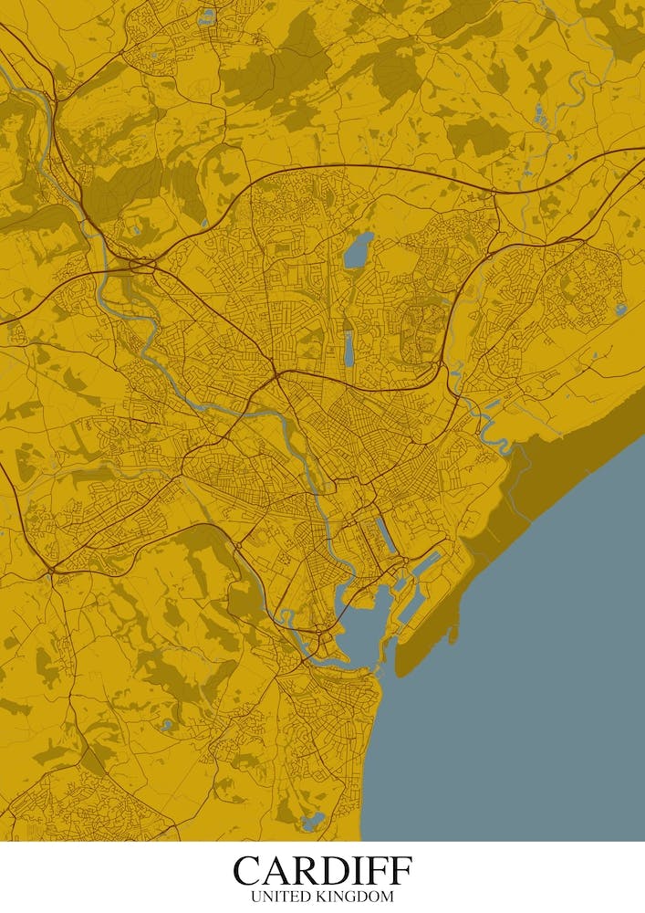 Cardiff Yellow Blue Map